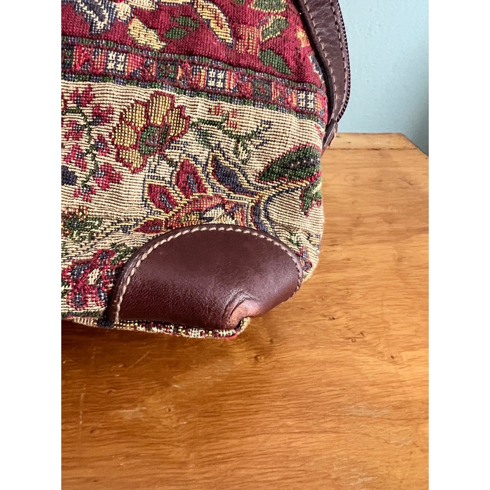 Vintage Liz Claiborne Tapestry Clamshell Satchel Purse Floral Woven Leather Trim - Picture 6 of 13